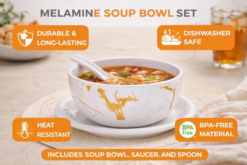 Image of Ariya Melamine Greek Soup Bowl Set Golden Aura Collection Set of 6