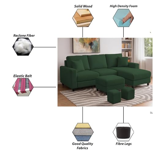 Image of Casaliving Rolando Seater L Shape Sofa Set for Living Room Left Side (Green, 4 Seater with Ottomon - RHS)
