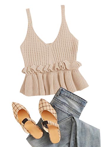 Image of SweatyRocks Women's Casual Sleeveless Peplum Tops Ruffle Hem Cropped Knit Sweater Vests