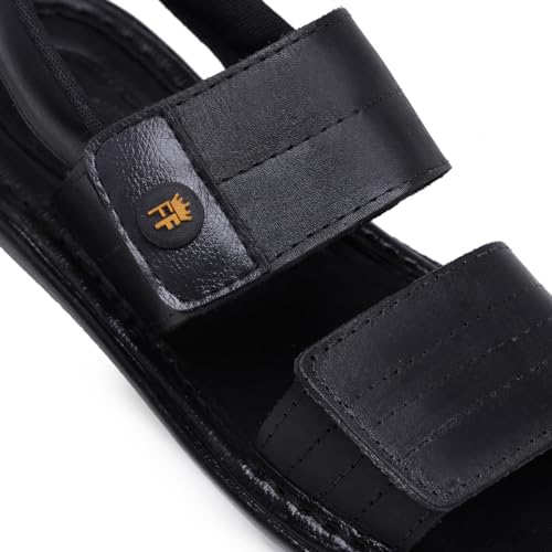 Sandália de Couro Masculina Confortável Ajuste em Velcro Prático e Resistente (38, Preto)
