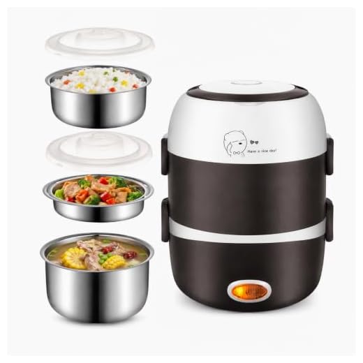 Electric Lunch Box,3 Layers 2L Portable Electric Heating Bento Lunch Box Food Storage Warmer Container Rice Cooker,110V 200W,Stainless Steel+PP