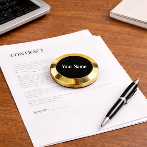 Image of Giftana Personalized Gold Round Paper Weight for Office Table, Smooth Finish Office & Home Stationery Accessory, Paperweight Showpiece Gift for Men & Women, Corporate Gift for Employees