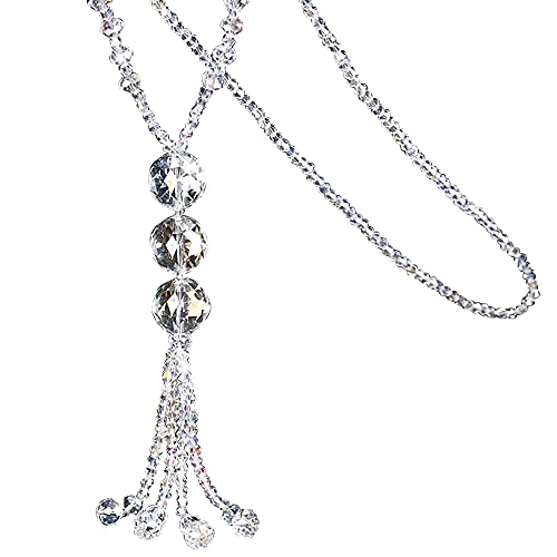 ABJFJE Hand Knotted Beads Endless Long Statement Necklace Glass Beads Ball Long Beaded Tassel Necklace Fashion Jewelry for Women Gift