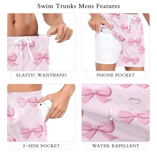 Beautiful Bow Tie Mens Swim Trunks with Compression Liner 4.7" Inseam Quick Dry Swimming Shorts#4544