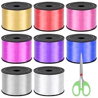 Keadic 9 Pack 8 Farbe Curling Ribbon Sortiment Set mit Cutter, 800 Yards Laser Ballon String Geschenkverpackung Curly Ribbon (Weiß, Gold, Rosa, Silber, Blau, Rot, Rosenrot, Lila)