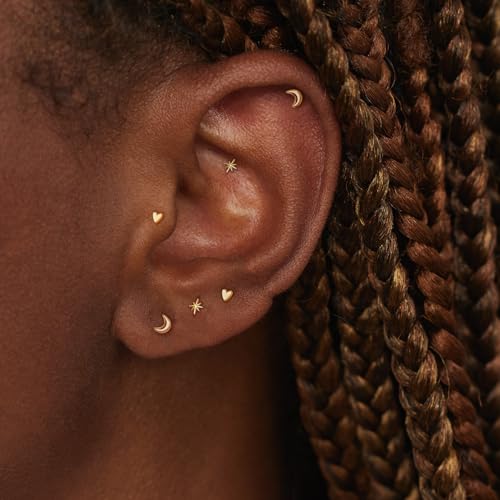 Flat Back Helix Piercing Jewelry, Tiny Threadless Flatback Stud Earrings 20G/18G/16G Titanium Cartilage Star Tragus Earrings Set Hypoallergenic Small Nose Conch Piercing Jewelry4