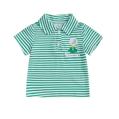 Toddler Baby Boy Striped Shirts Short Sleeve Football/Golf Lapel Button Down Polo Shirt Summer Tops (Green, 2-3 Years)
