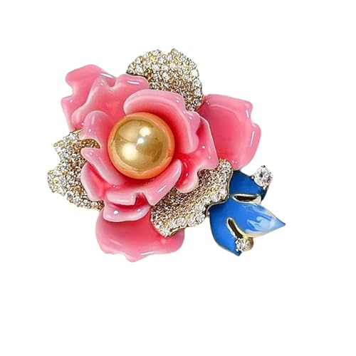 繊細な中国風の牡丹ブローチ 輝くラインストーン付き エナメルフラワー型 合金アクセサリー 特別なイベント七宝焼きフラワーラペルピン, One Size, 説明を参照してください。