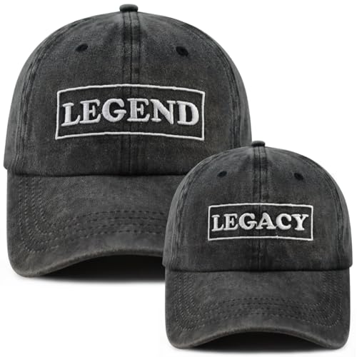 Image of 2PCS Legend and Legacy Baseball Cap for Dad Son, Adjustable Cotton Leather Patch Parent-Child Hat…