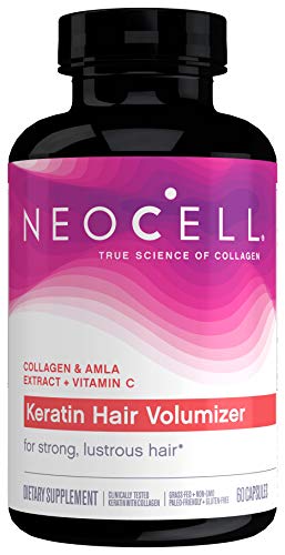 NeoCell Keratin Hair Volumizer, Enhance Hair Strength, Grass-Fed Collagen, Gluten Free, 60 Capsules (Package May Vary)
