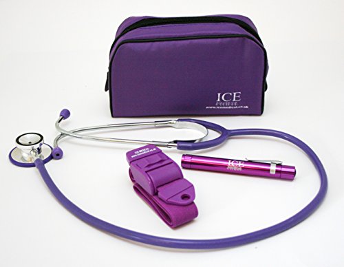 ICE Medical Purple LED Medical Pen light / Pen torch Stethoscope and Tourniquet in a Purple Bag by ICE Medical