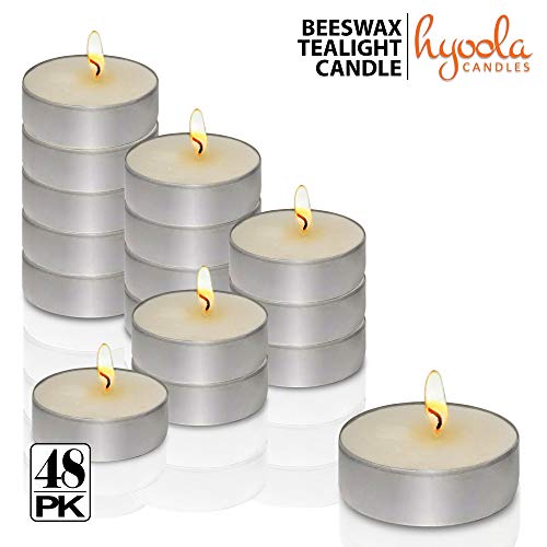 Hyoola White Beeswax Tealight Candles In Aluminum Cup - 48 Pack - 100% Pure Natural Beeswax Candles #TOP1