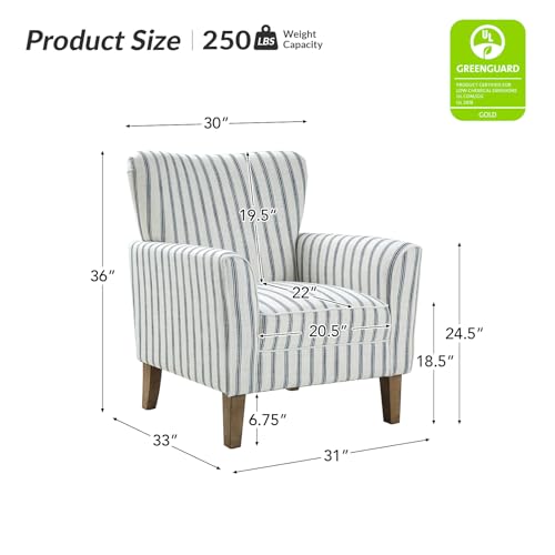 Sillón tapizado a rayas azul con patas de madera miniatura 2