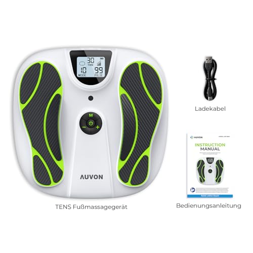 AUVON TENS & EMS Durchblutungs-Stimulator für Schmerzen & Durchblutung, 10 Modi 50 Intensitätsstufen 40h Akkulaufzeit, EMS Fußmassagegerät für medikamentenfreie Entlastung für Senioren/Stehende Berufe