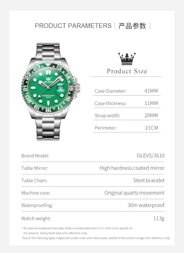 OLEVS Men Skeleton Watches Stainless Steel Analog Quartz Moon Phase Male Watch, Diamond Multi Calendar Chronograph Watch,Waterproof Wrist Watch for Men