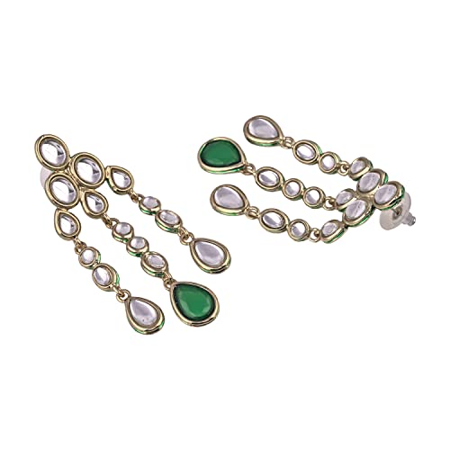 Estele Traditional Long Kundan Chandelier Earrings with green stone for women - Image 7