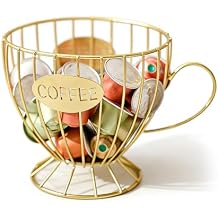 Coffee Pod Holder, Metal Coffee Capsule Basket Large Capacity Coffee Pod Storage for Home Office Cafe Hotel Bar, Storage Organizer for Coffee Pod Chocolate Candies Fruit Gold