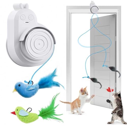 Image of Interactive Cat Toys for Indoor Cats: Automatic Electric Flying Bird Feather & Mouse Wand, Rechargeable Electric Hanging Play Chase Exercise Moving Enrichment Toy for Bored Kittens and Adult Cats