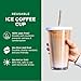 Reusable Iced Coffee Cup (24 Oz/Venti), Leak Proof and Double Wall Insulated Iced Coffee Tumbler, Come with Reusable Plastic and Metal Straws and Straw Cleaner - White