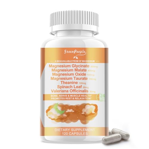 GREENPEOPLE Magnesium Glycinate 500mg Capsules, with Malate, Taurate & Oxide, Vitamin D3 | 6 Kinds of Herbs | High Absorption | Nerves, Muscles, Sleep & Digestion | Vegan, Non-GMO | 120 Capsules