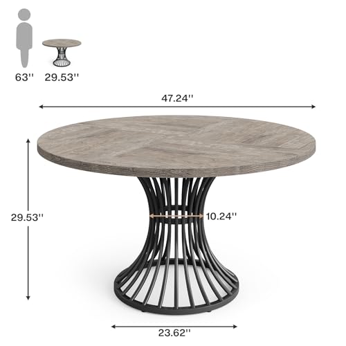 Image of Tribesigns Round Dining Table for 4-6 People, 47-Inch Farmhouse Dinning Room Circle Kitchen Table, Industrial Dinner Table with Metal Base for Kitchen, Living Room, Gray