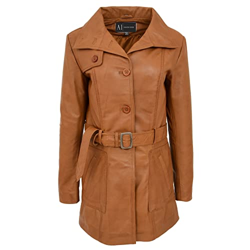 Trench mi-long en cuir véritable manteau marron clair chic pour femme active