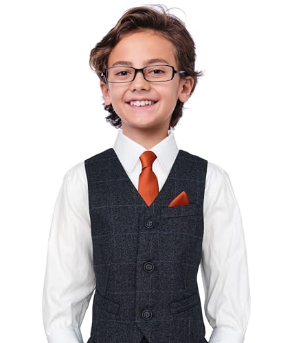 Image of Boy's Solid Tie with Pocket Square Set, Regular Necktie for Children and Kids, Self-Tied