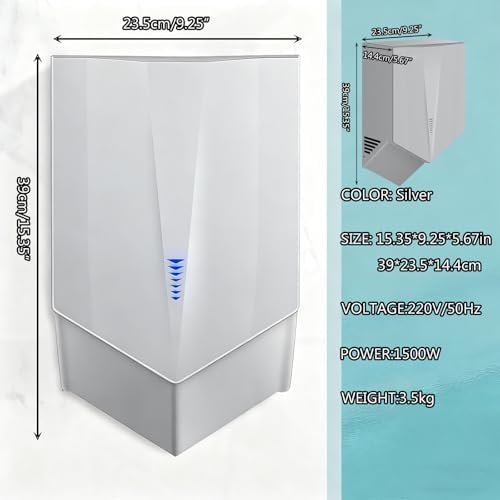 1500W Infrared Sensor Hand Dryer - Wall Mounted Electric Hand Dryer for Toilets, IPX1 Waterproof, Fast Drying 5-8 Seconds, High Wind Speed for Office & Restaurant - Black