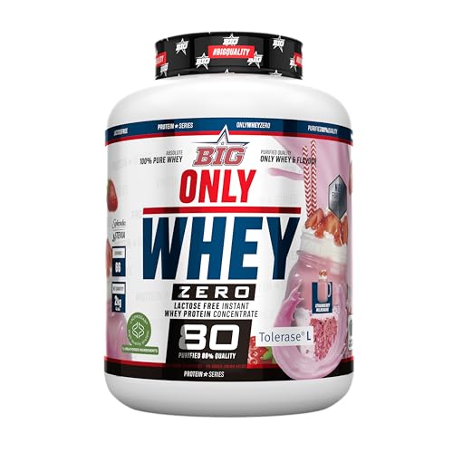 BIG   Proteinas Whey para Masa Muscular   Whey Protein Isolate   Proteína en Polvo Materia Prima Premium Sin Grumos, Baja en Lactosa, Sin Azúcar Añadido (2Kg, Strawberry Milkshake)