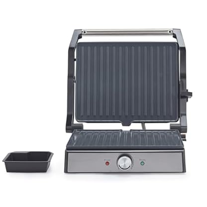 Petra PT5857SSCVDE Kontaktgrill – Elektrogrill/Sandwichtoaster, bis zu 180° für das Kochen mit 2 Oberflächen geöffnet, PFAS-freie Keramikbeschichtung, einstellbare Temperatur, 29 x 23cm platten, 2000W