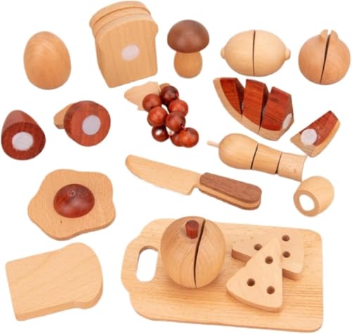 DancJulie子供向け木製キッチンプレイセット、子供用オリジナル木製カラーの果物と野菜のカットゲーム、シミュレーションハウスカットゲーム、キッチン用品の果物と野菜の認識、木製おもちゃ知育玩具 安全素材 親子で楽しめる リアルなデザイン (B) [並行輸