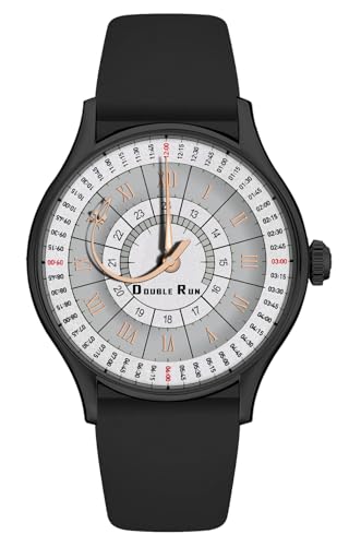 Image of DOUBLERUN Black Case Silicone Strap, 24-Hour Display, Roman Numerals, Analog Watch