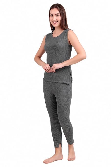 hap Women's Thermal Wear Set, Sleeveless Top and Leggings, Grey-picture-27