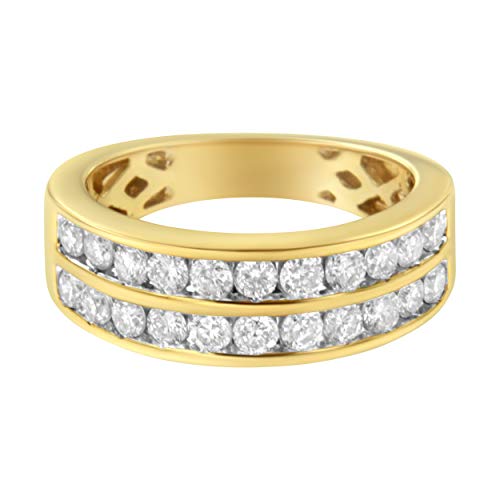 Haus of Brilliance 10K Yellow Gold Two-Row Diamond Band Ring (1 Cttw, J-K Color, I1-I2 Clarity) - Size 8