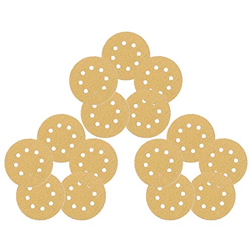 Utoolmart サンディングペーパー ディスクペーパー サンディングディスク 5インチ 番手40# 15枚入り サンドペーパー 8穴 円形ディスクサンドペーパー マジック ペーパー 電動サンダー用 木工 研磨ツール サンディングパット サンダー用紙やすり