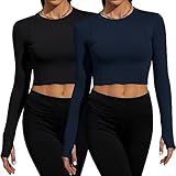 2 Pack Women's Crop Top Long Sleeve Seamless Yoga Sport Compression Activewear Shirts Compression