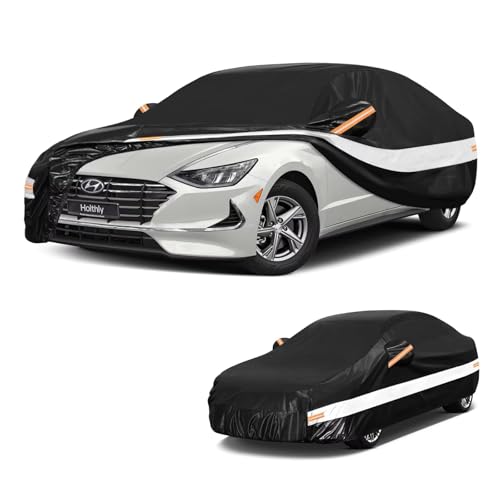 Image of 10 Layers Car Cover Custom Fit for Hyundai Sonata (2004-2026), Waterproof All Weather for Automobiles, Outdoor Full Cover Sun Dust Rain Protection with Cotton. Black