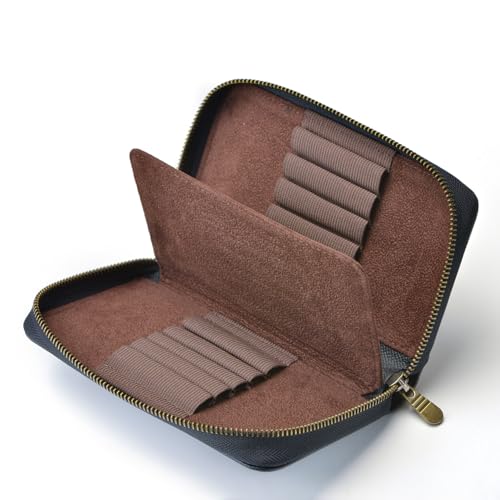Image of Fountain Pen Leather Pen Case 10 Divided Slots, Rollerball Pen Holder Handmade Display Organizer Zippered Pouch
