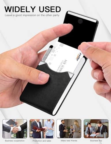 Image of Padike Professional Business Card Holder PU Leather Business Card Case Name Card Holder Slim Metal Pocket Card Holder with Magnetic Shut (Y-Black)