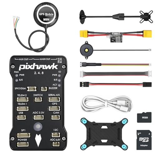 Pixhawk PX4 2.4.8 Flight Controller 32Bit Open Source Autopilot with Power Module Safety Switch Buzzer SD Card Vibration Damping & M8N GPS Module for DIY FPV Drone RC Plane
