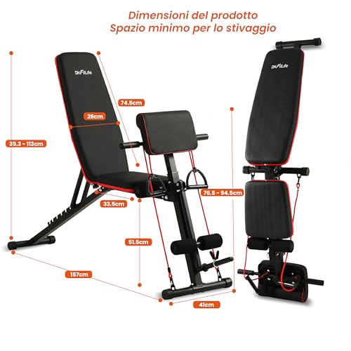 DH FitLife Panca pesi pieghevole con panca curl &