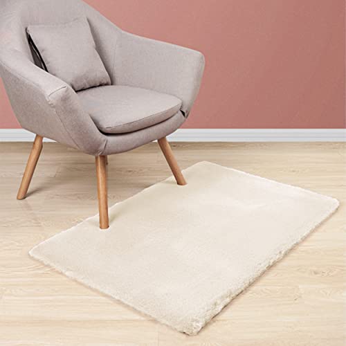 Dalina Textil - Alfombra De Piel De Conejo Artificial Extra Suave - Alfombra de Pelo para Salón, Habitación, Dormitorio, Forma Rectangular (40X60CM, Beige Blanco)