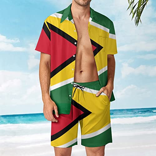 Adugen Origei Summer Combo Men's Two Piece Matching Sets Guyana Flag Beach Suit Button-Up Shirt Hawaiian Shirt M2