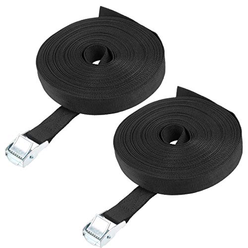 sourcing map Tie Down Strap Cam Buckle Lashing Strap 1 x 39Ft 176lb 80Kg Load Polypropylene for Moving Securing Cargo, Black, Pack of 2
