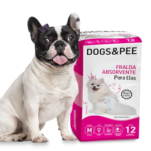 DOG’S CARE Dogs&Pee Fralda Descartável Para Cães Fêmeas de 6 a 13kg - Fralda Absorvente Para Cachorros Idosos e Filhotes - Tamanho M - 12 Unidades