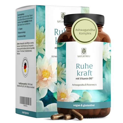 NATURTREU Ashwagandha Kapseln hochdosiert - 120 vegane Kapseln - 500 mg Ashwagandha pro Tag - Ashwagandha Komplex mit Rosenwurz-Extrakt - ohne unerwünschte Zusatzstoffe