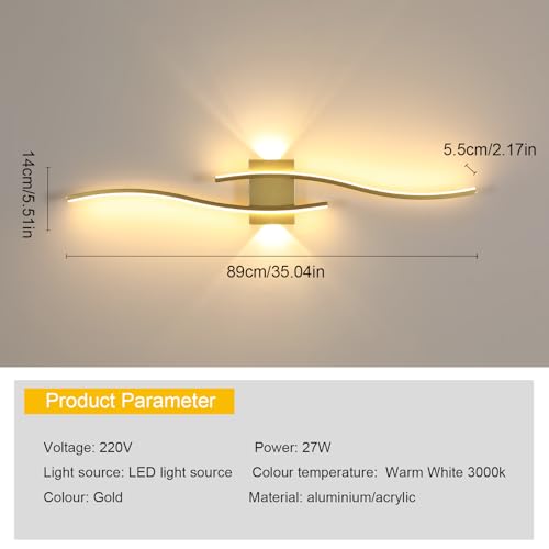 Luz de Pared LED Interior para Dormitorio Pasillo Aplique Comely Dorado 27W 3