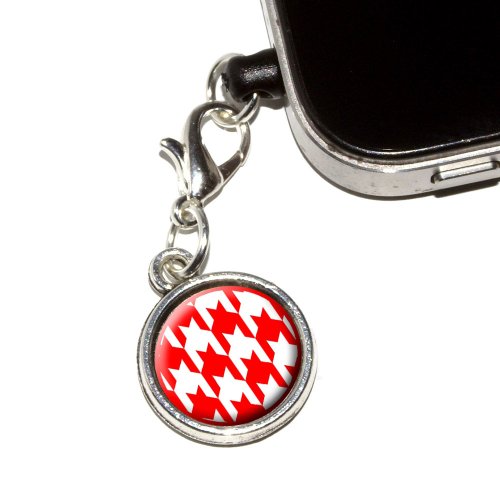 Graphics and More Preppy Houndstooth White Red Anti-Dust Plug Universal Fit 3.5mm Earphone Headset Jack Charm for Mobile Phones - 1 Pack - Non-Retail Packaging - Antiqued Silver