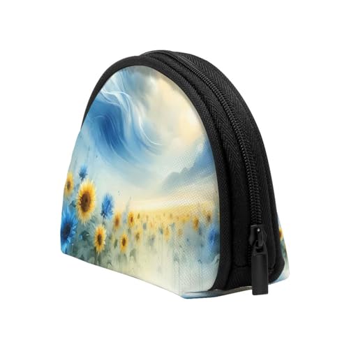 Portable Coin Purse Watercolor-Powerful-Sunflowers Mini Zippered Money Pouch Card Holder4