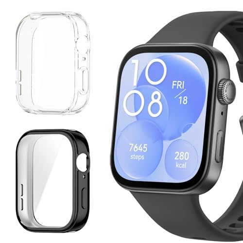 Buoluoioir 2 Piezas Funda Protector de Pantalla para Huawei Watch Fit 3, HD Protección Flexible TPU Shockproof Anti-Rasguños Bumper Case Carcasa Protectora para Huawei Watch Fit 3